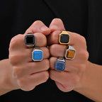 Punk Natural Stone Stainless Steel Ring