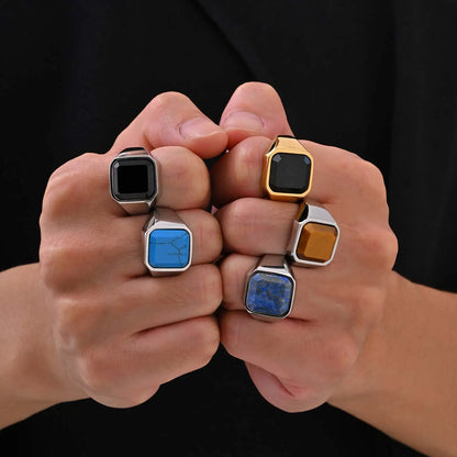 Punk Natural Stone Stainless Steel Ring