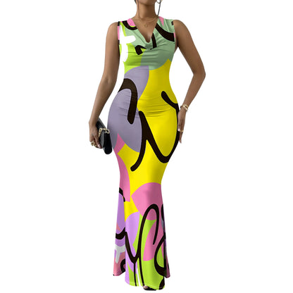 Women's Colorful Geometric Off-Shoulder Maxi Dress