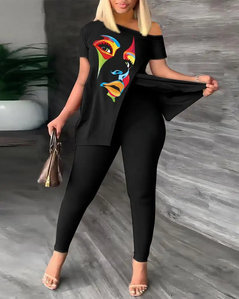 Elegant Printed Ruffle Set