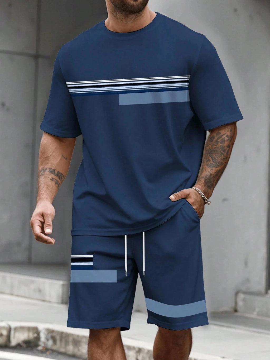 Stripe Print Loose Sports Set
