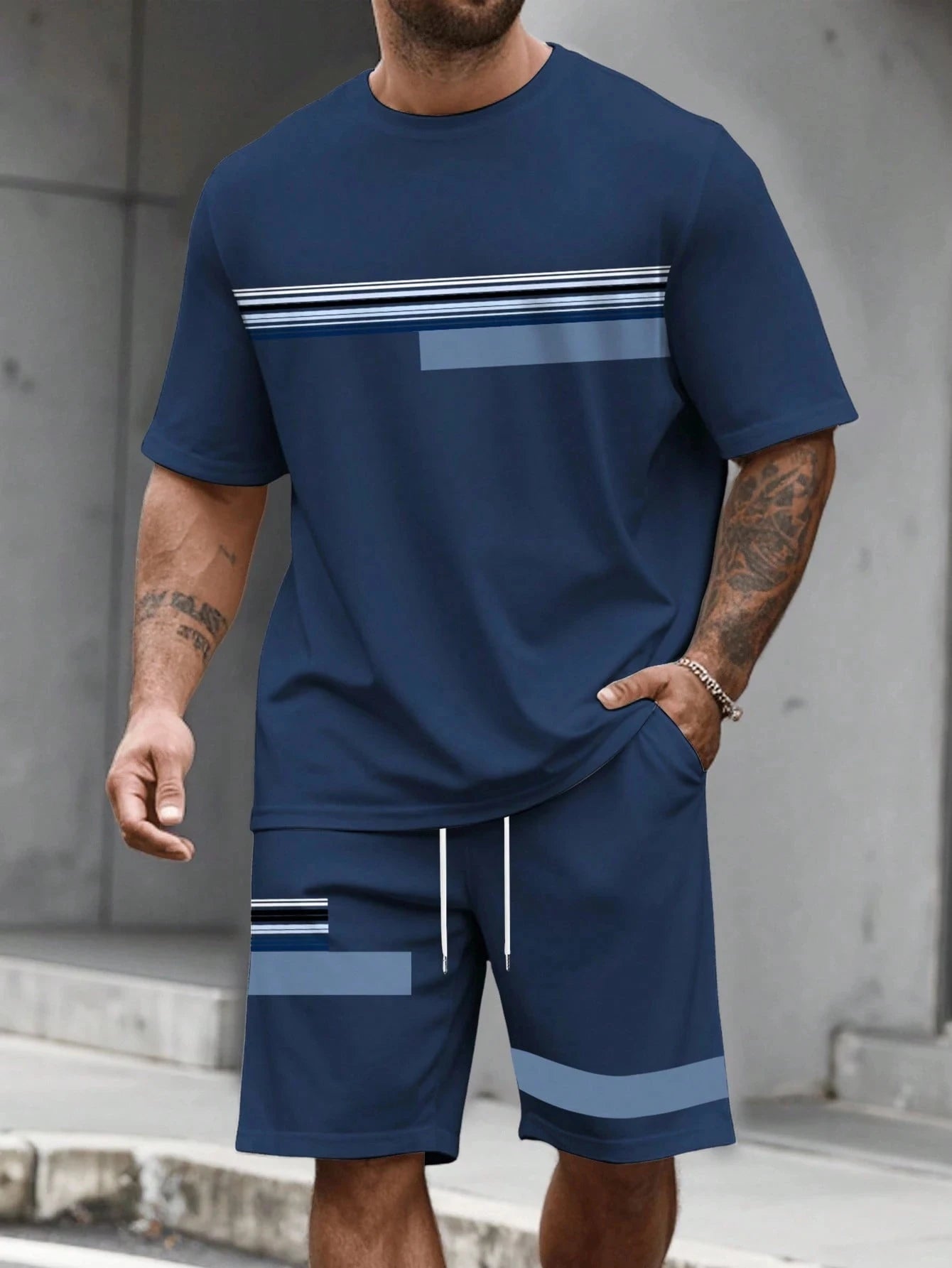 Stripe Print Loose Sports Set