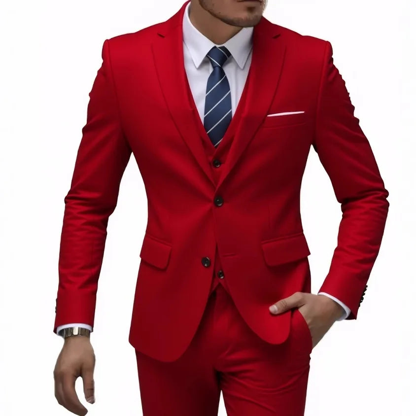 Three-Piece Solid Two-Button Suit Set