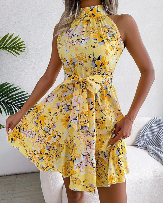 Floral Halter Neck Summer Dress