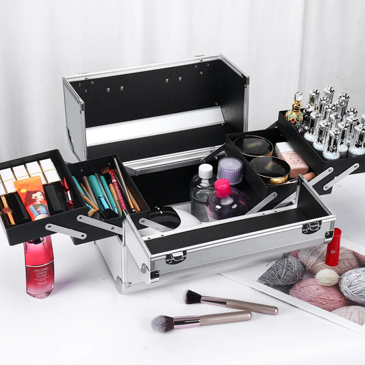 Portable Aluminum Alloy Makeup Train Case with Handle