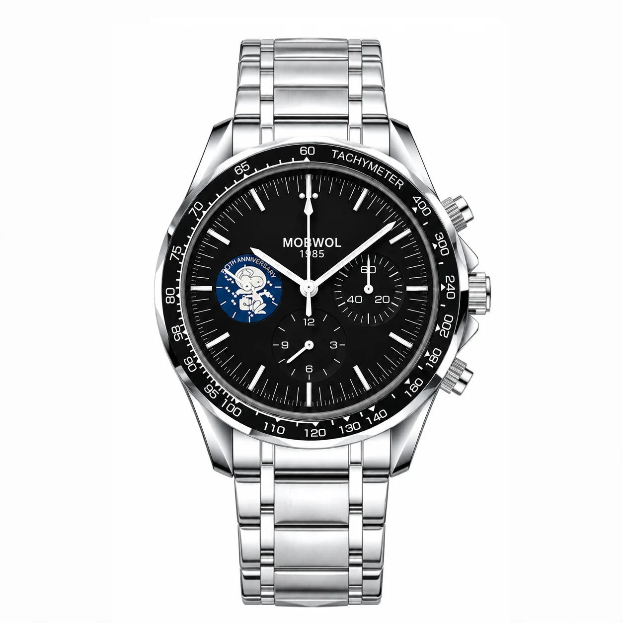MOBWOL Blue Bezel Steel Watch