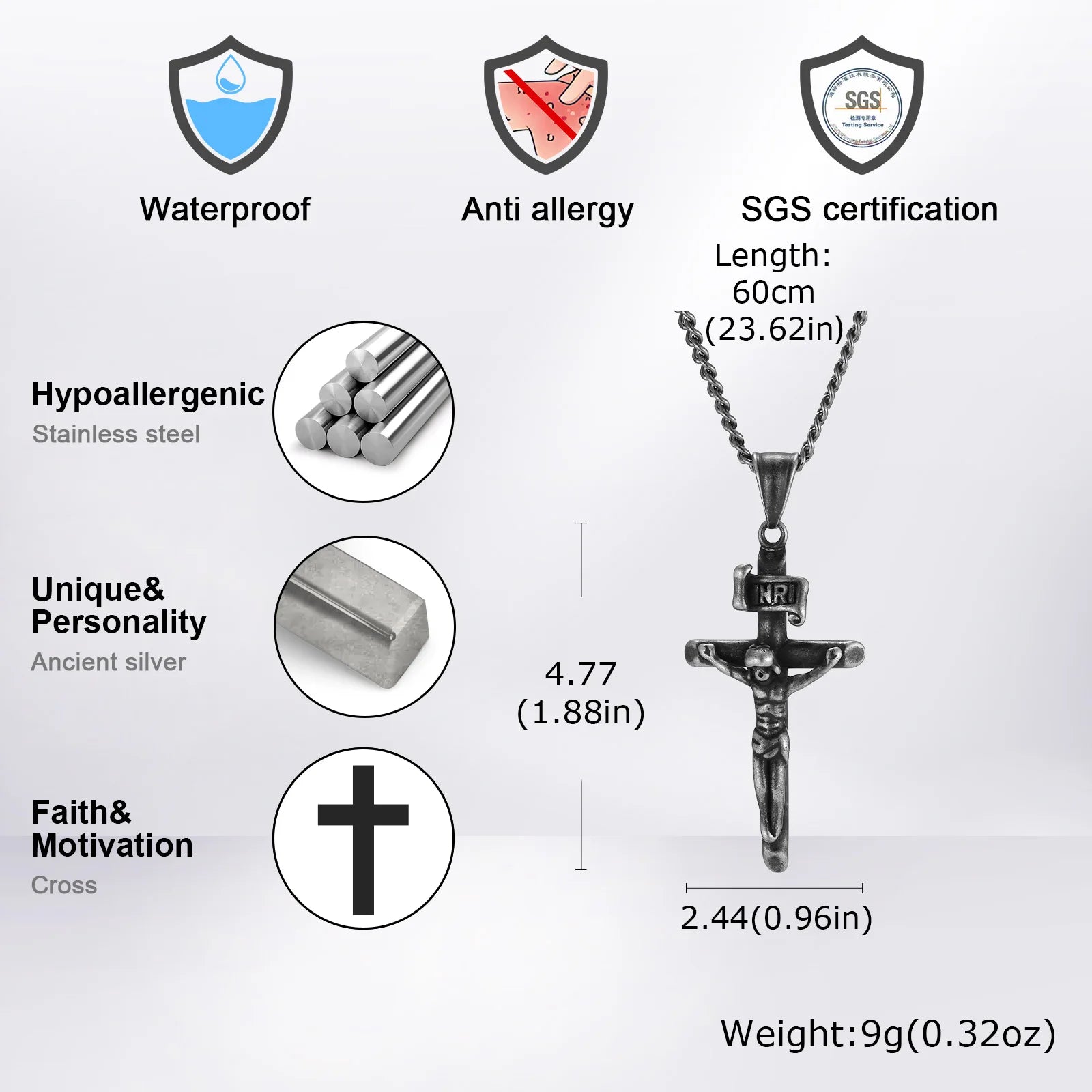 Mprainbow Waterproof Crucifix Necklace