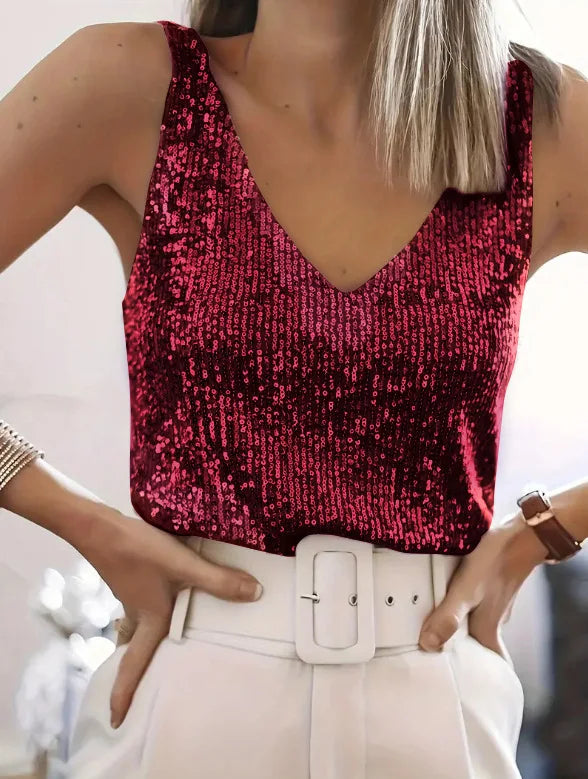 Sequin V-Neck Tank Top