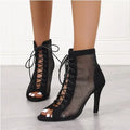 Lace-Up Mesh Stiletto Sandals