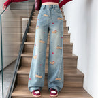 Embroidered Dog Straight-Leg Jeans