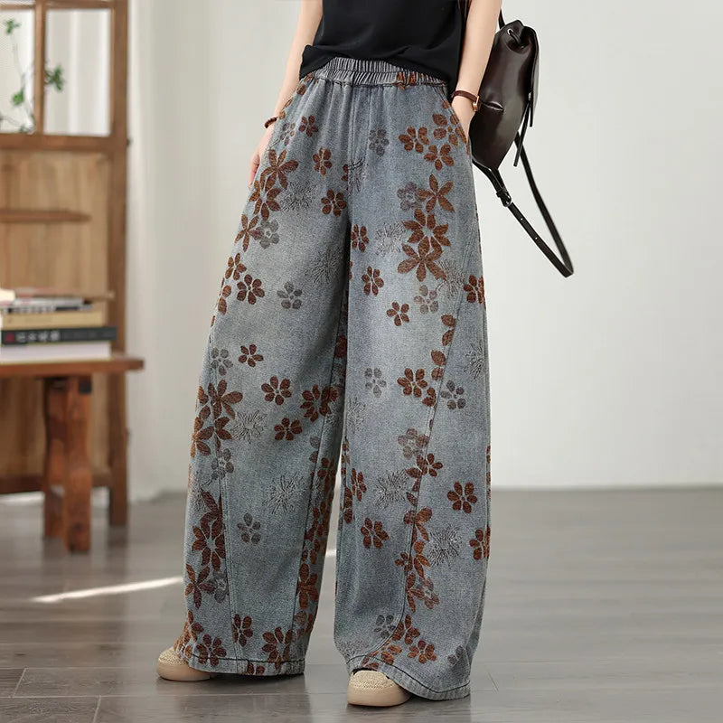 LPOPENGL Jacquard Flocking Wide-Leg Jeans