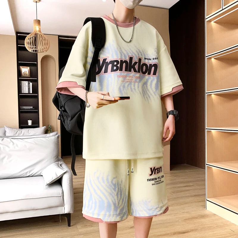 Print Streetwear Tracksuit Shorts Set