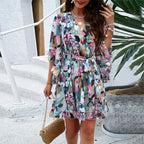 V-Neck Ruffle Floral Dress