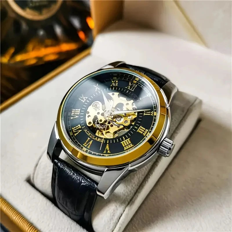 AOKULASIC Skeleton Leather Automatic Watch