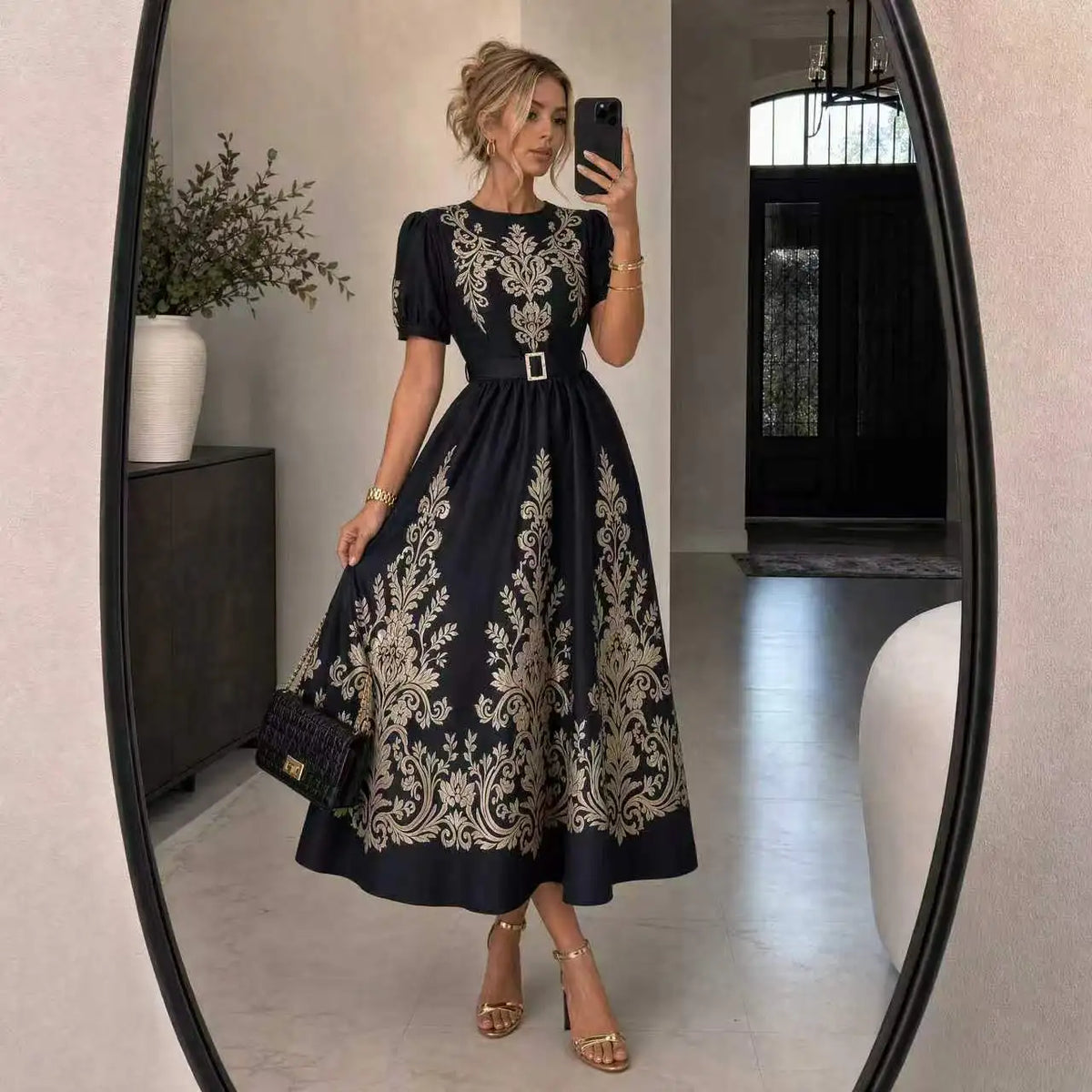 Floral Print Puff-Sleeve Maxi Dress