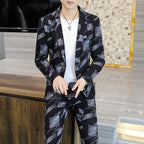 Korean Lettering Slim Suit Trousers Set