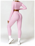 Nylon Solid Long Sleeve Two-Piece Yoga Set