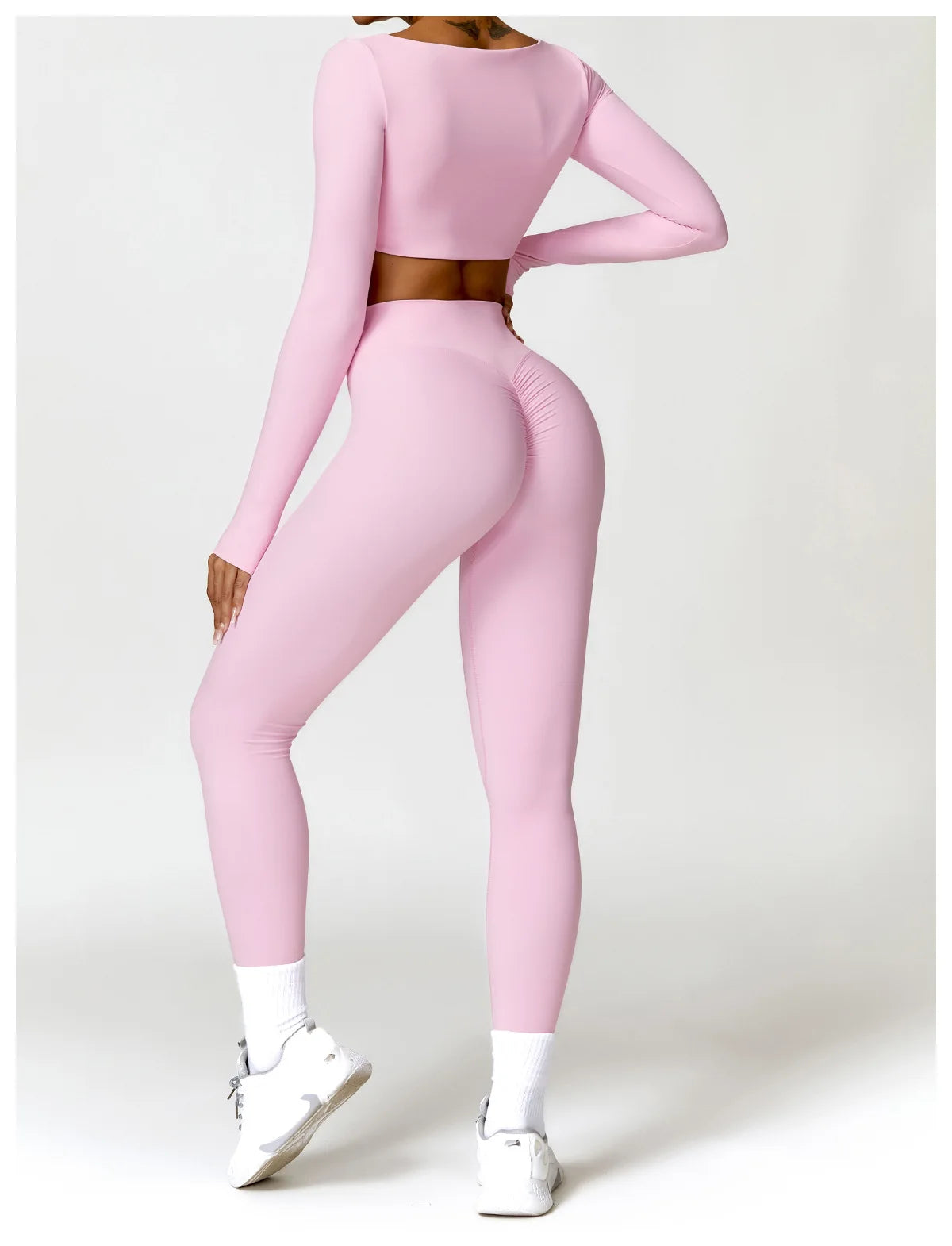 Nylon Solid Long Sleeve Two-Piece Yoga Set