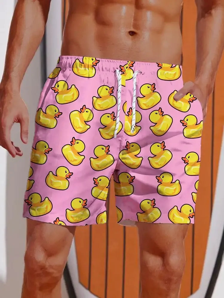Yellow Duck 3D Print Swim Trunks