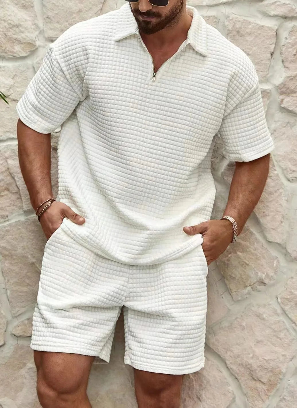 Waffle Polo Short-Sleeve Sports Set