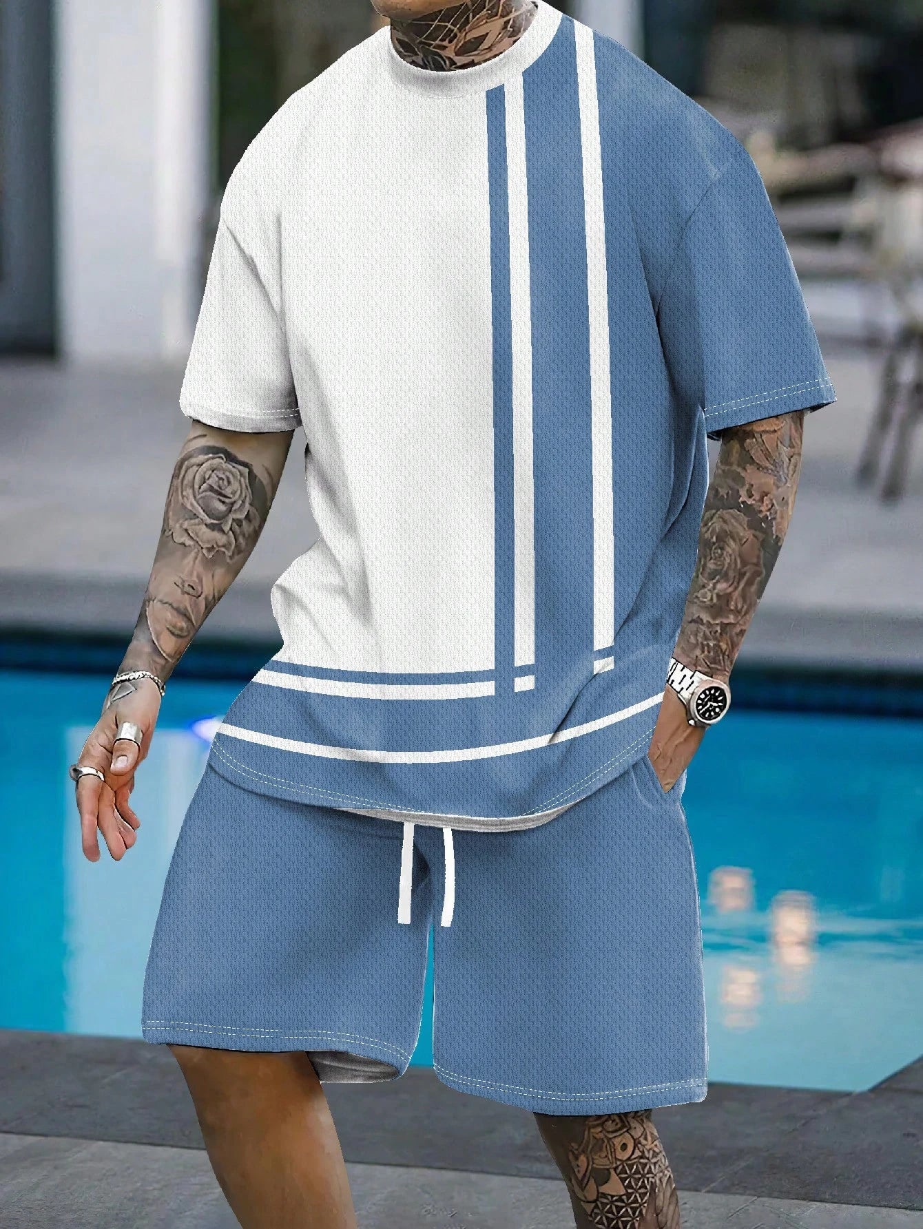 Stripe Print Loose Sports Set