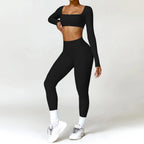Nylon Solid Long Sleeve Two-Piece Yoga Set