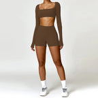 Nylon Solid Long Sleeve Two-Piece Yoga Set