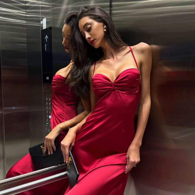 Bow Strap V-Neck Maxi Dress