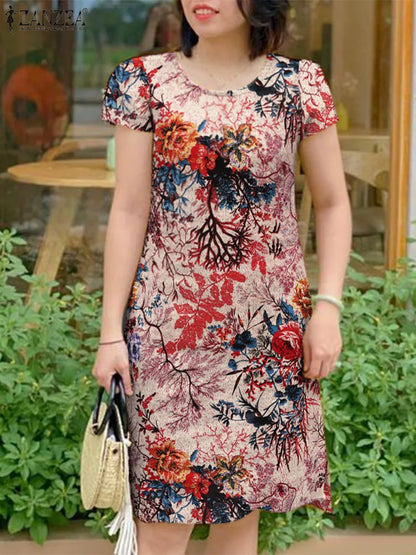 ZANZEA Vintage Floral Bohemian Summer Dress