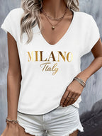 Herringbone Letter Print Short Sleeve T-Shirt