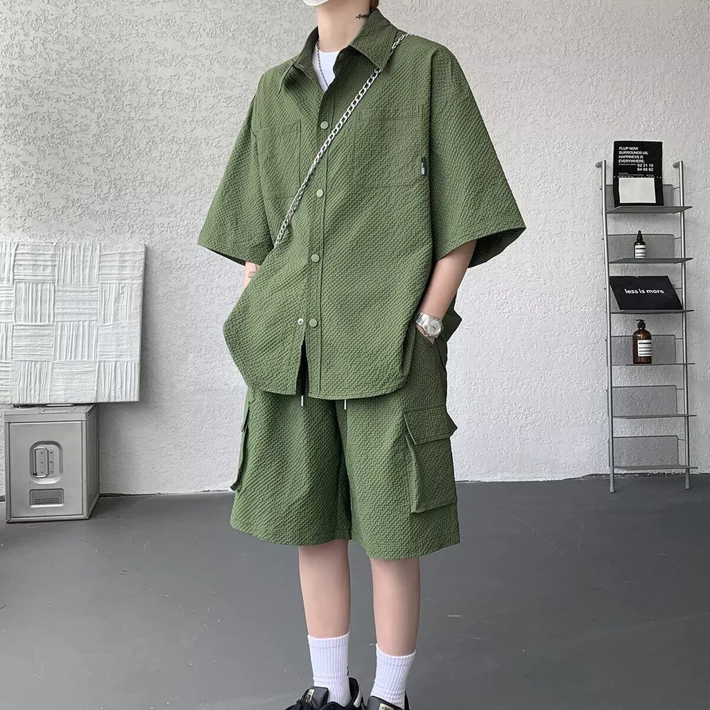 Ice Silk Shirt Shorts Korean Set