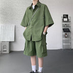 Ice Silk Shirt Shorts Korean Set