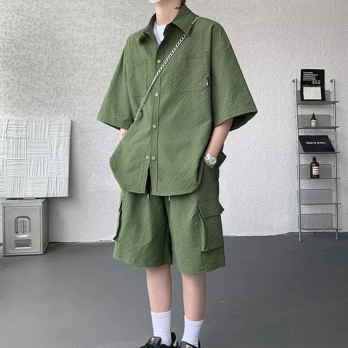 Ice Silk Shirt Shorts Korean Set