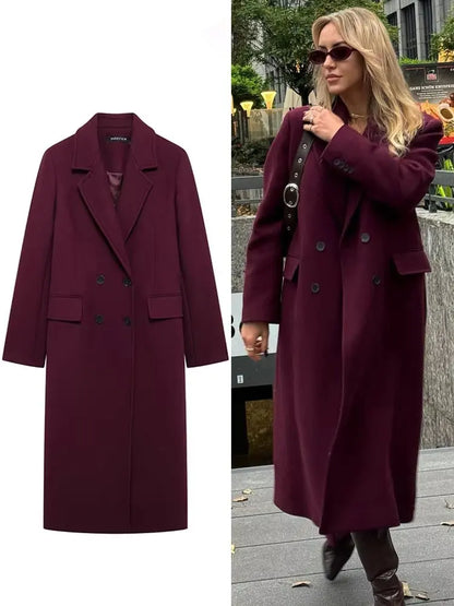 Women’s Burgundy Double-Breasted Coat