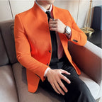 Waffle Stand-Collar Slim Suit Jacket