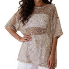 Brown Sequin Mesh Top