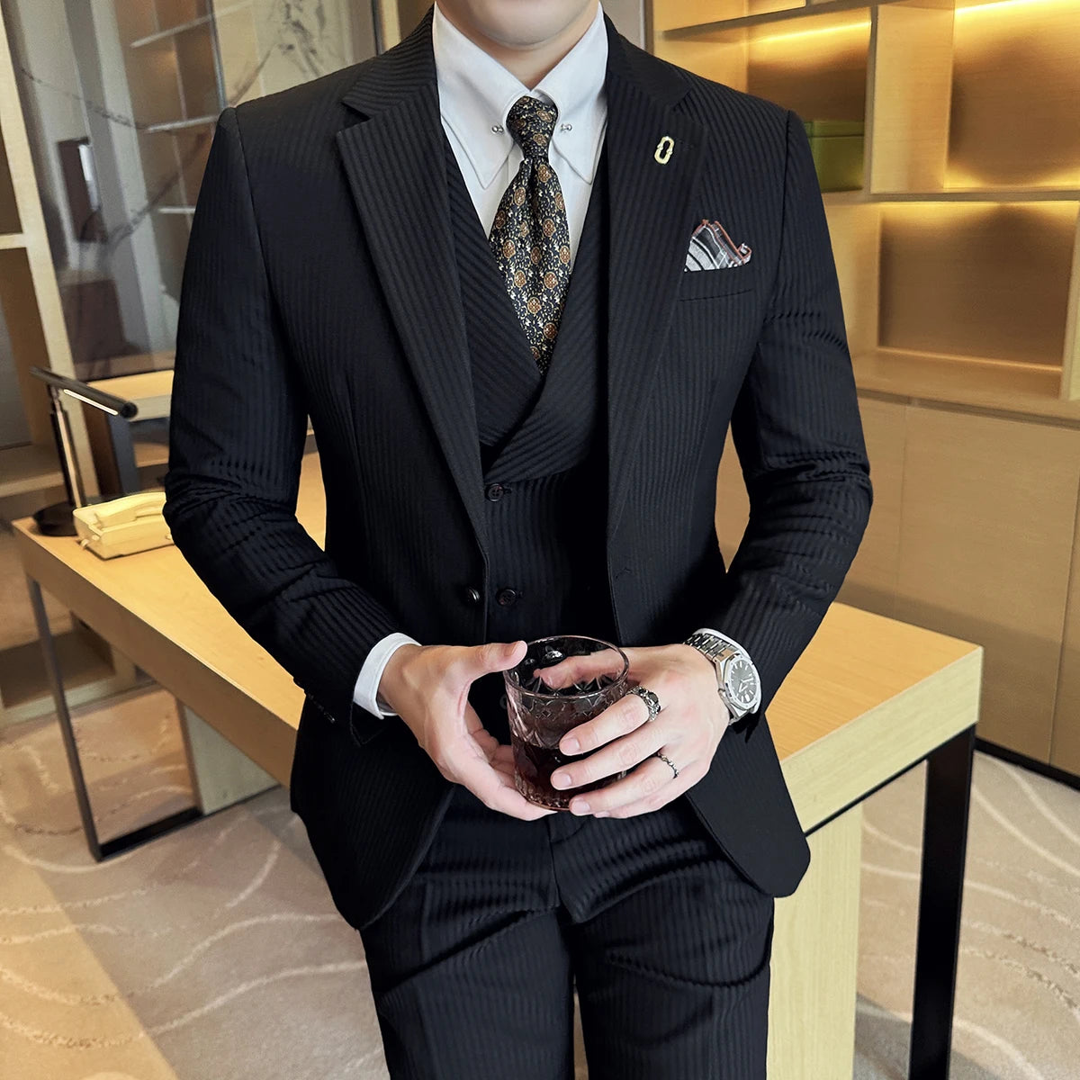 Luxury Stripe Korean Slim Tuxedo Set