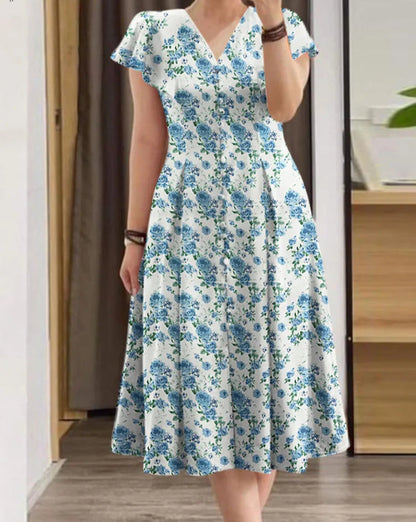Floral V-Neck Bohemian Midi Dress