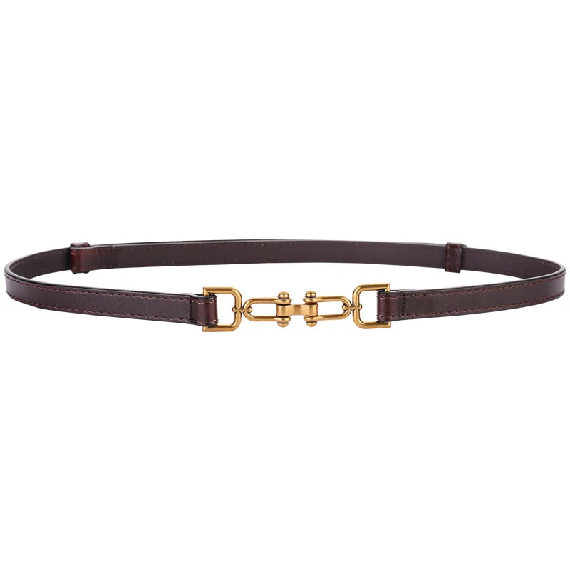 Korean Slim Genuine Leather Belt with Gold Buckle