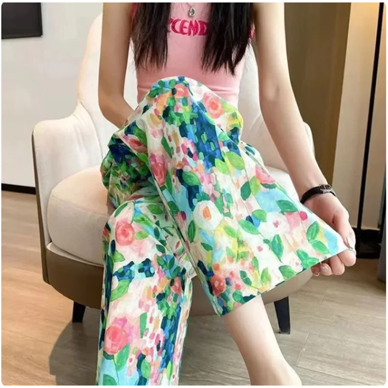 Multi-Color Print Wide-Leg Pants
