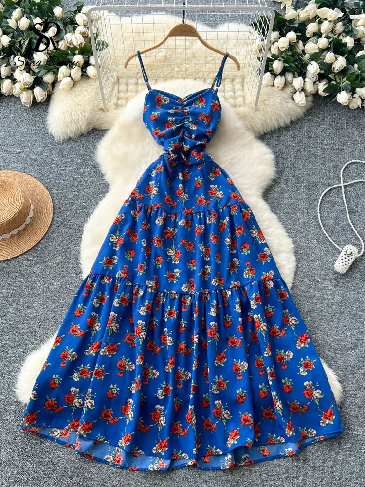 Floral Backless Beach Dress