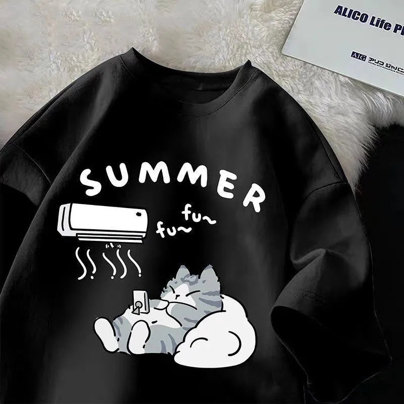 Women Summer Cartoon Print Shirt