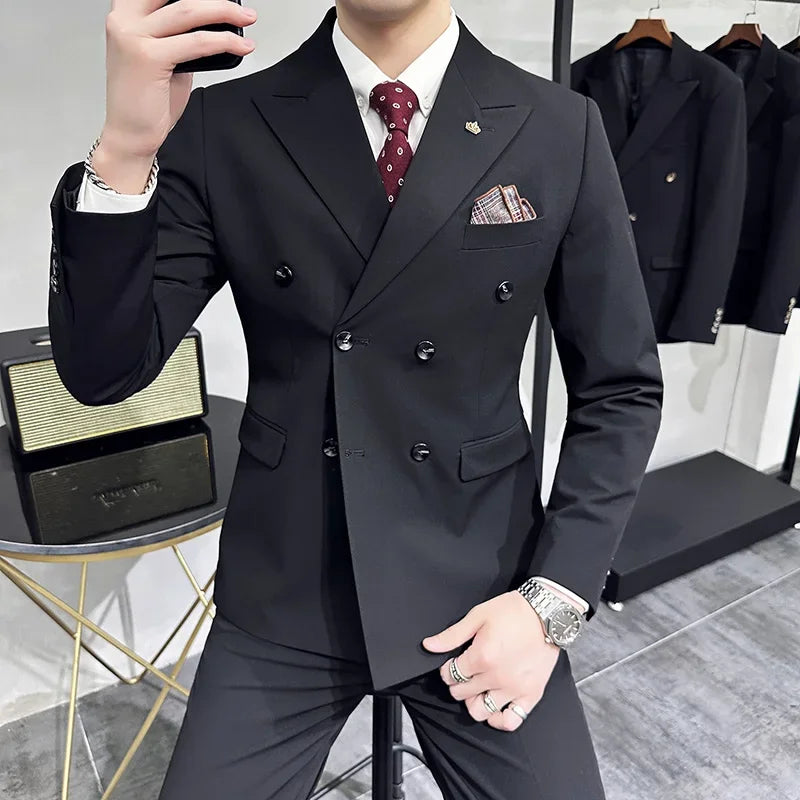 Lattice Plaid Three-Piece Formal Suit