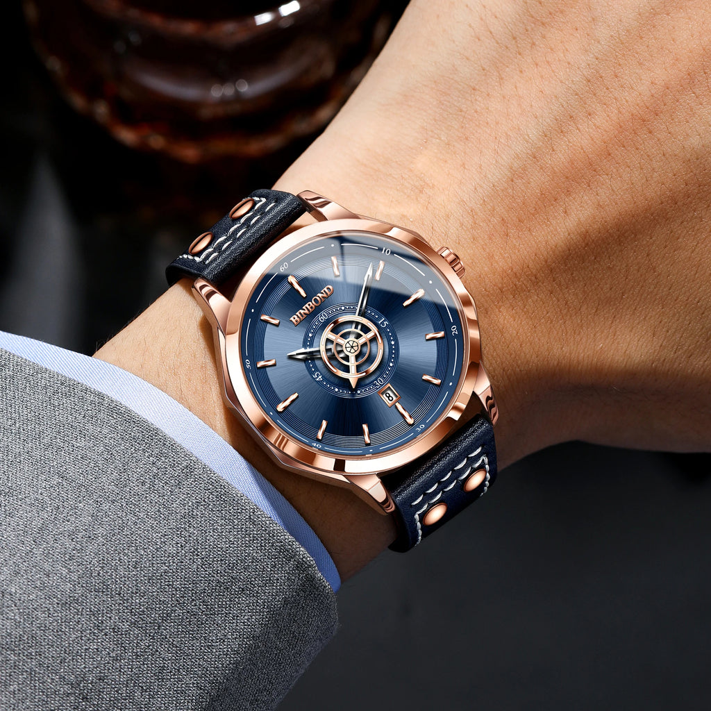 BINBOND Sport Leather Quartz Watch