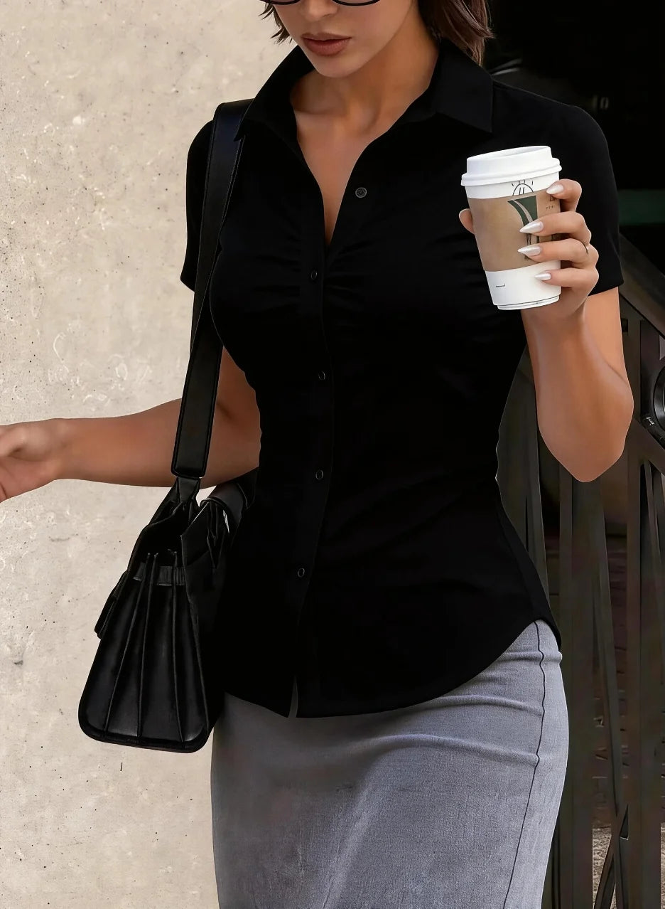 Jersey Solid Button Front Regular Fit T-Shirt