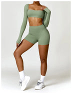 Nylon Solid Long Sleeve Two-Piece Yoga Set