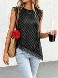 Polka Dot Lace-Trim Tank Top