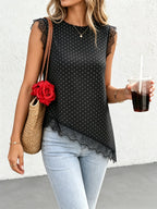 Polka Dot Lace-Trim Tank Top