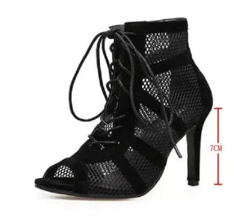 Lace-Up Mesh Stiletto Sandals