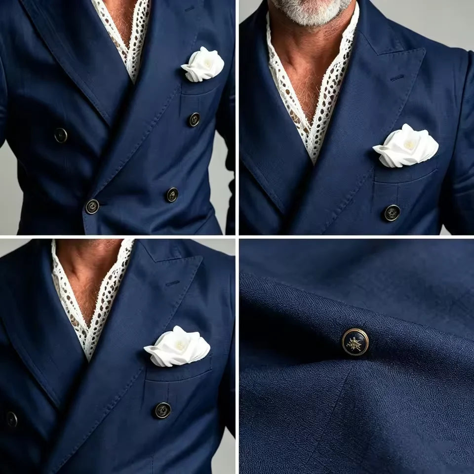 Linen Peak-Lapel Double-Breasted Blazer